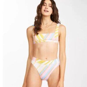 Billabong MULTI Break Of Dawn Tank Pastel Striped Bikini Top Size M NWT